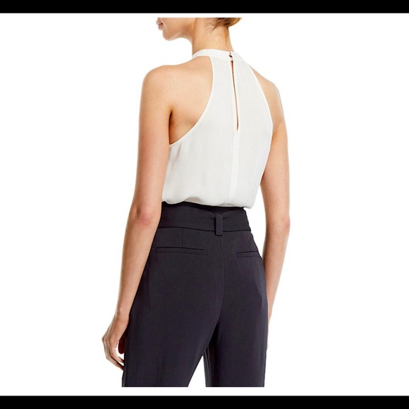 A.L.C. White Silk Tank Blouse, Keyhole neck, metal detail - Picture 3 of 12